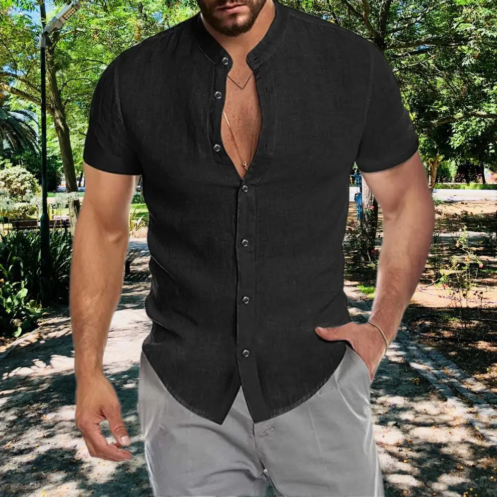 Men's Casual Blouse Cotton Linen Shirt Men Slim Fit Stand Collar Short Sleeves Single-breasted Cardigan Summer Male Clothing
Men's Casual Blouse Cotton Linen Shirt Men Slim Fit Stand Collar Short Sleeves Single-breasted Cardigan Summer Male Clothing