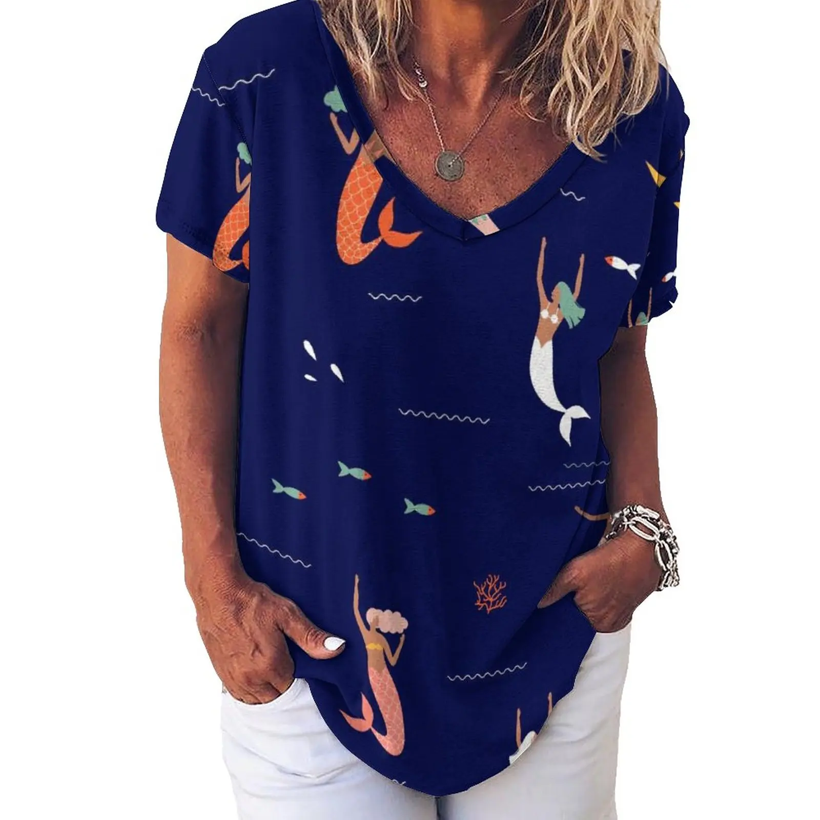 Cartoon Mermaid T-Shirts Mermaids Playing In The Sea V Neck Korean Fashion Oversized T-Shirt Short Sleeves Womens Cool Tee Shirt
Cartoon Mermaid T-Shirts Mermaids Playing In The Sea V Neck Korean Fashion Oversized T-Shirt Short Sleeves Womens Cool Tee Shirt