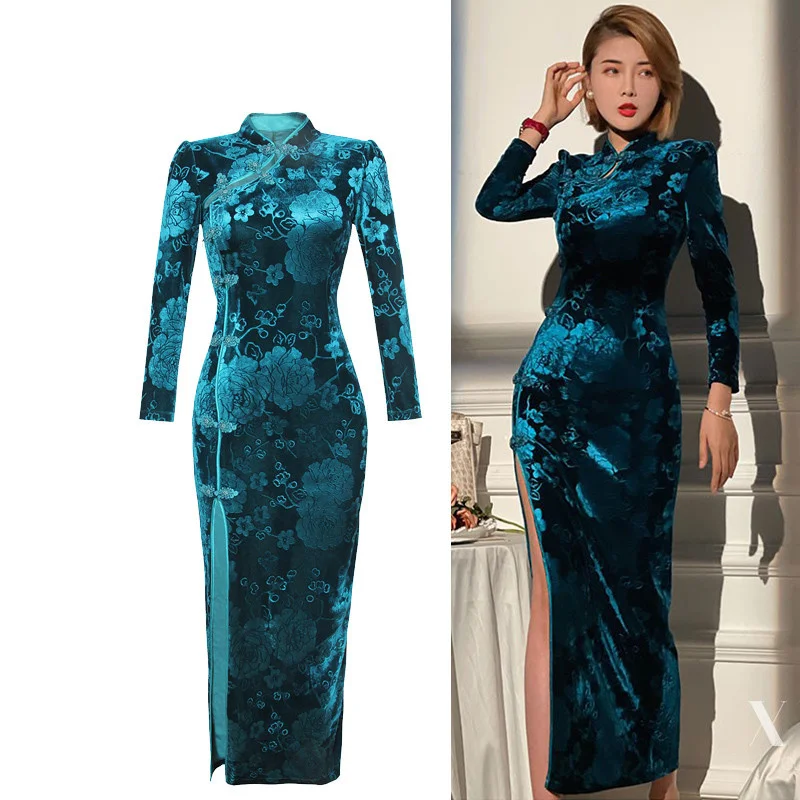 Women Sexy Bodycon Velvet Vintage Cheongsam Midi Long Party Night Dresses Lady Split Slip Dress Vestidos Traf Zaful Robe
Women Sexy Bodycon Velvet Vintage Cheongsam Midi Long Party Night Dresses Lady Split Slip Dress Vestidos Traf Zaful Robe