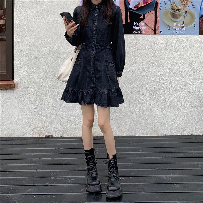 Solid Color Denim Dress Female Oversized Ruffle Skirt 2022 Autumn Winter New Korean Fashion Casual Loose Temperament Dress Trend
Solid Color Denim Dress Female Oversized Ruffle Skirt 2022 Autumn Winter New Korean Fashion Casual Loose Temperament Dress Trend