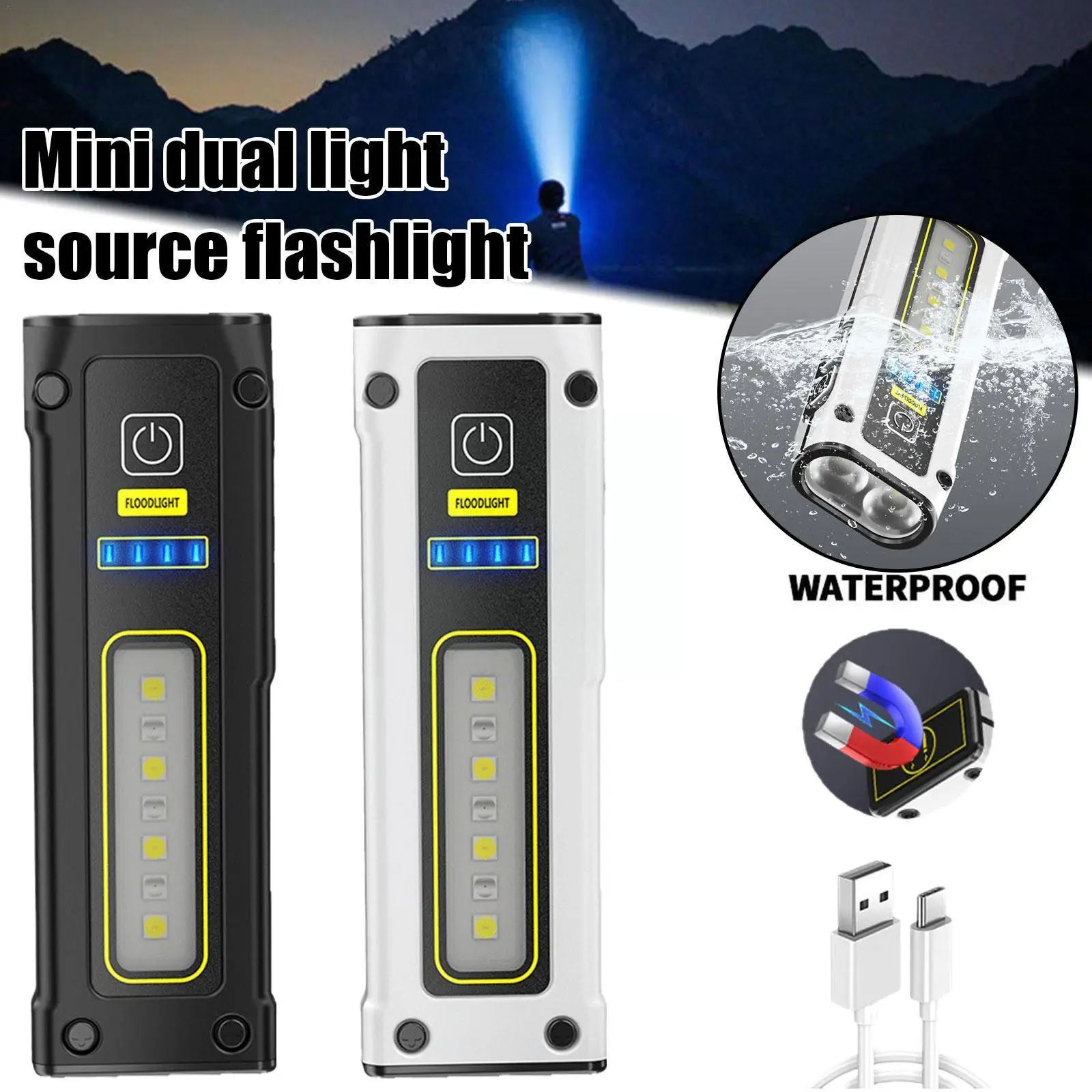 Mini Dual Light Source Flashlight TYPE-C Fast Charging Emergency Camping Multi-function With Flashlight Magnet Working Ligh F7M4
Mini Dual Light Source Flashlight TYPE-C Fast Charging Emergency Camping Multi-function With Flashlight Magnet Working Ligh F7M4