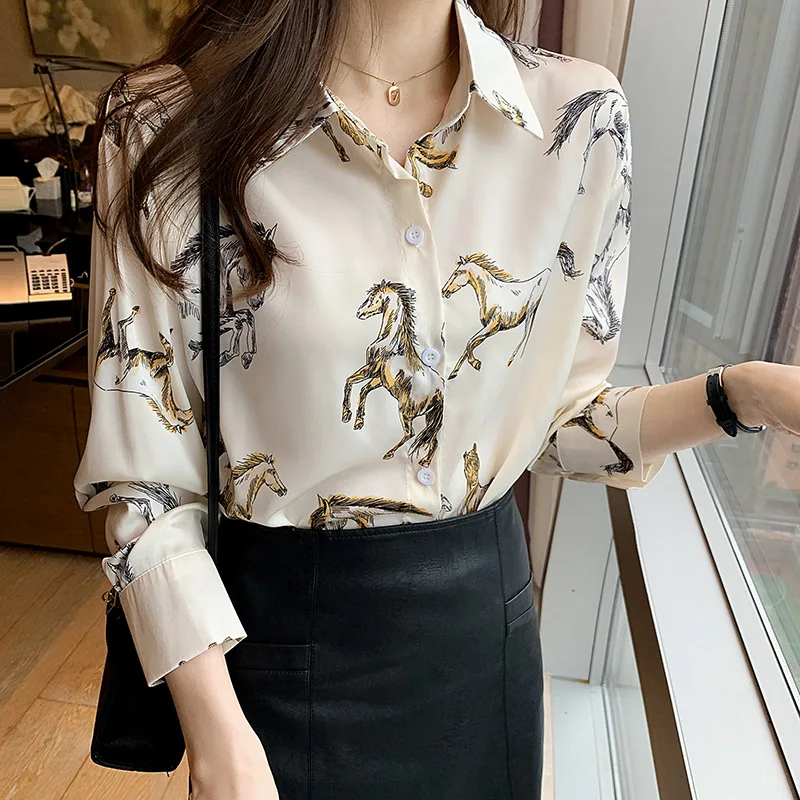 Casual Animal Printed Women Shirt Long Sleeve Tops 2022 Spring Autumn New Fashion Flower Lapel Single Breasted Women's Blouse
Casual Animal Printed Women Shirt Long Sleeve Tops 2022 Spring Autumn New Fashion Flower Lapel Single Breasted Women's Blouse