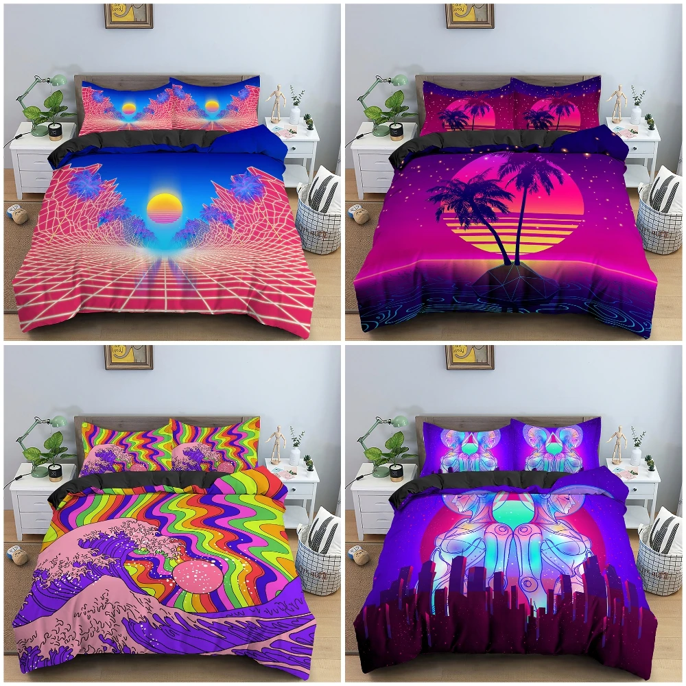 

Geometric Pattern Bedding Set Retro Future Duvet Cover For Bedroom Abstract Psychedelic Comforter Set Home Textile
