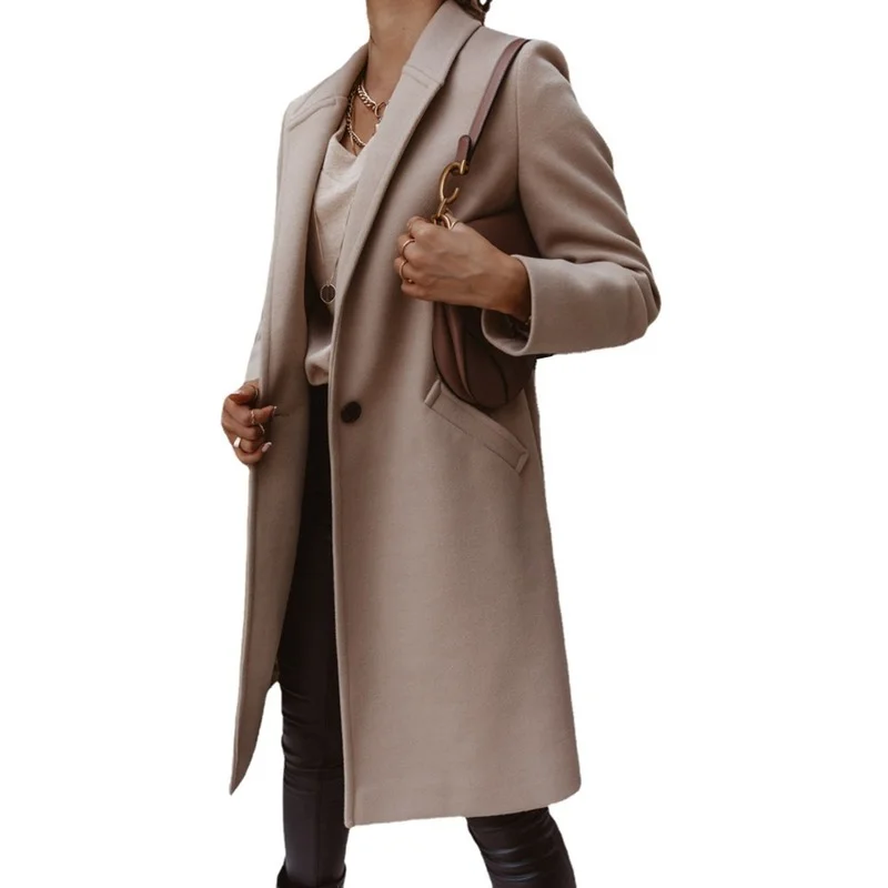 2022 Autumn and Winter New European and American Fashion Solid Color Lapel Mid-length Button Slim Woolen Coat Women's Trend
2022 Autumn and Winter New European and American Fashion Solid Color Lapel Mid-length Button Slim Woolen Coat Women's Trend