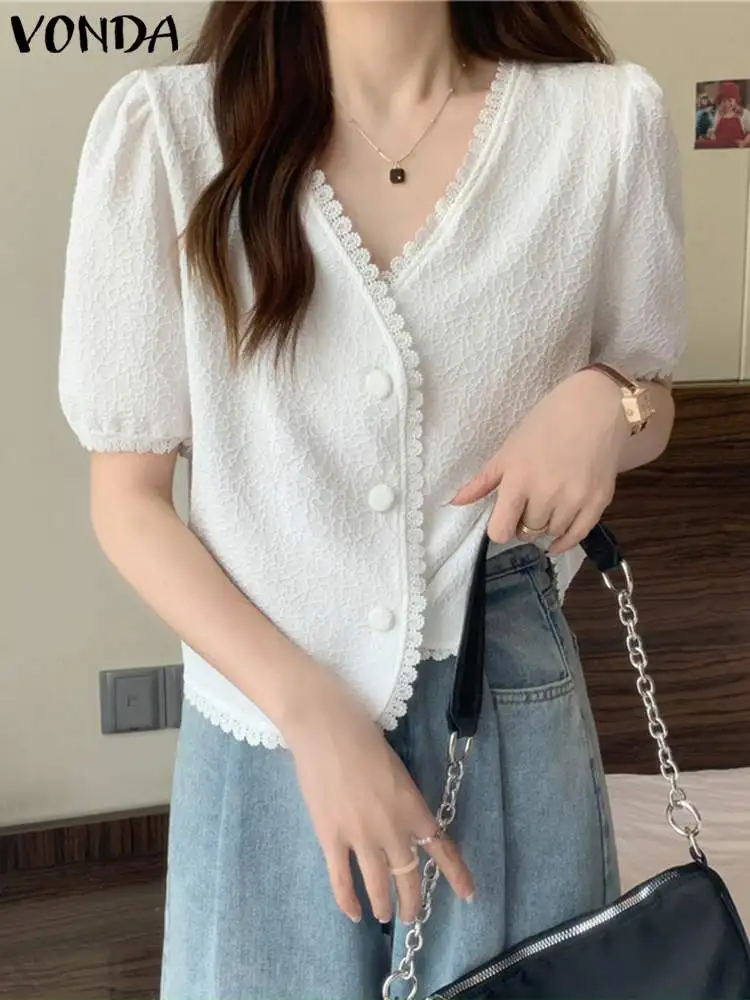 Women Summer Short Sleeve Shirts 2022 VONDA Fashion Crew Neck Blouse Casual Pleated Tunic Solid Tops Loose Blusas Femininas
Women Summer Short Sleeve Shirts 2022 VONDA Fashion Crew Neck Blouse Casual Pleated Tunic Solid Tops Loose Blusas Femininas