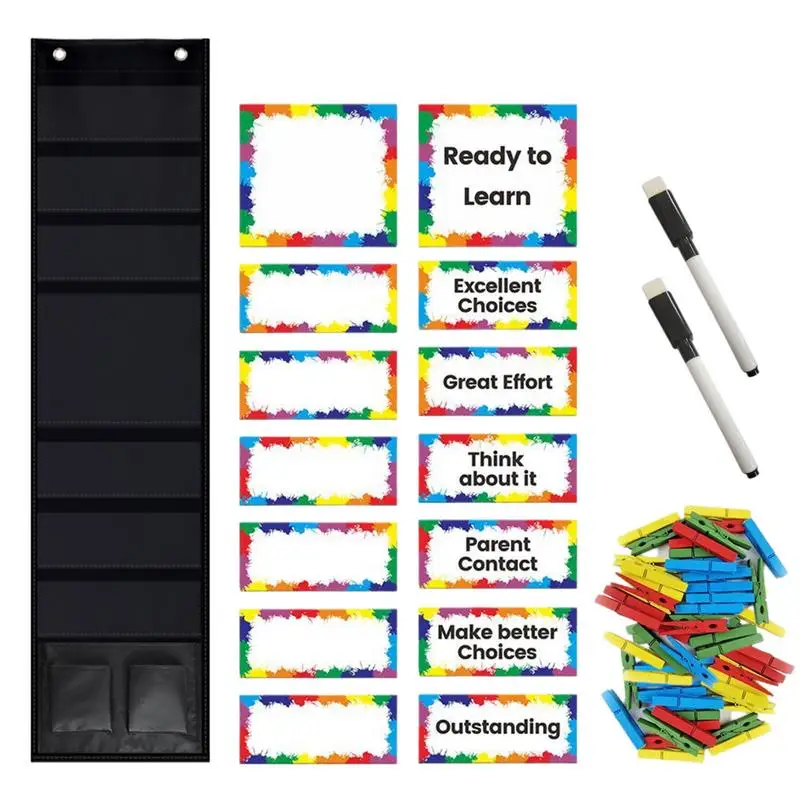 

Behavior Chart For Classroom Reward Pocket Chart For Students Track Multifunctional Bulletin Board With Colorful Cards Wooden
