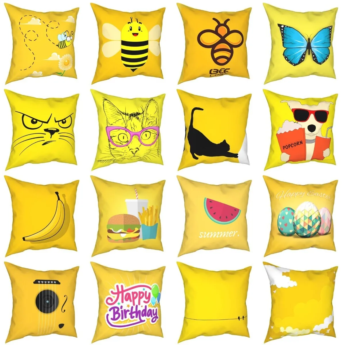 

Customizable 45*45cm Yellow Decorative Pillowcase Pineapple Yellow Throw Pillow Case 100% Polyester Printing Pillow Cover