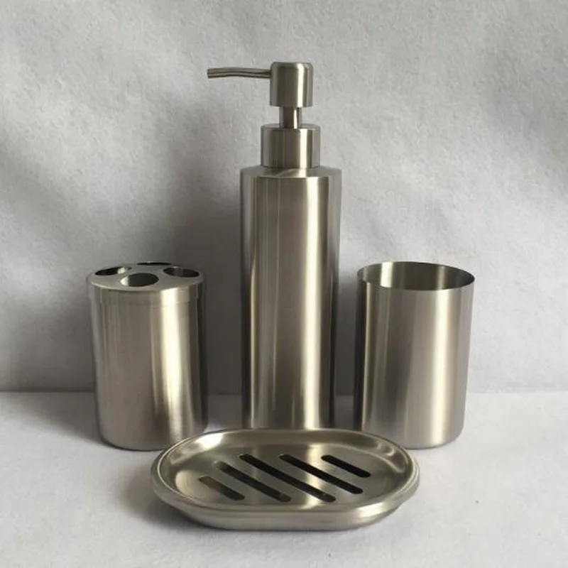 304 stainless steel bathroom 4pcs set of lotion bottle toothbrush holder mug cup soap box Bathroom sets
304 stainless steel bathroom 4pcs set of lotion bottle toothbrush holder mug cup soap box Bathroom sets