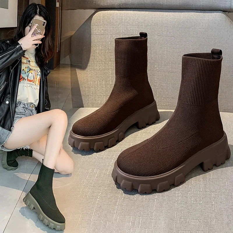 

Martin Boots Wish New Fashion European and American Round-headed Flying Woven Thick-soled Large Size Short-tube Women's Boots