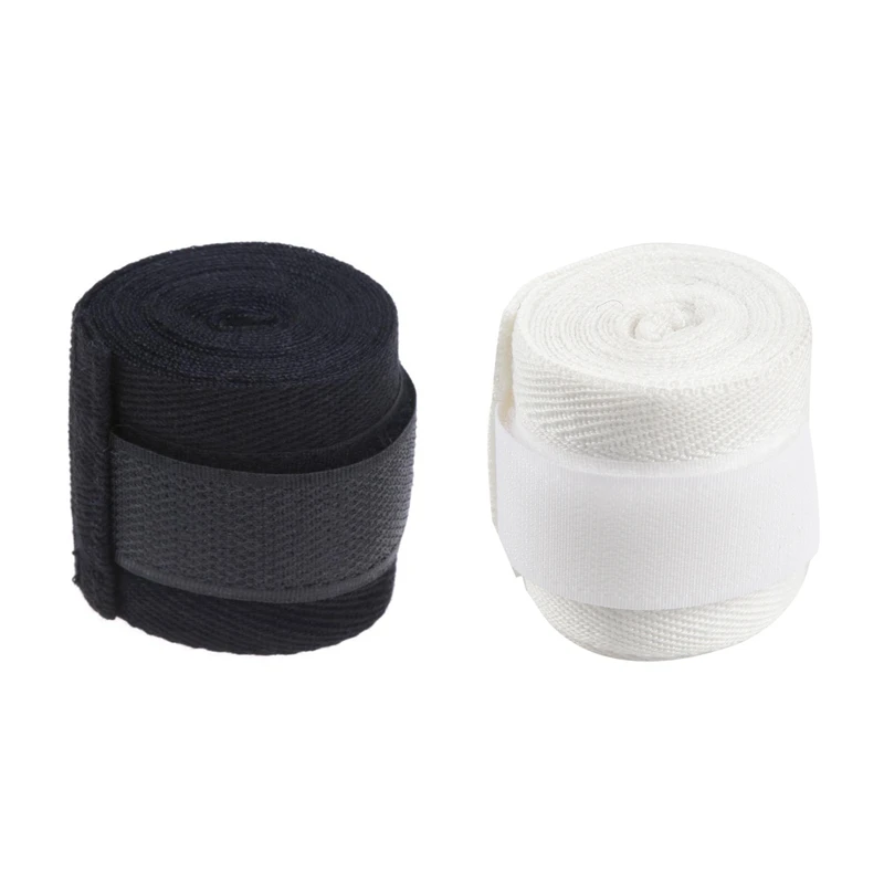 

2 Pcs 2.5M Eslatic Cotton Sports Strap Boxing Bandage For Sanda Muay Thai Mma Taekwondo-Black & White