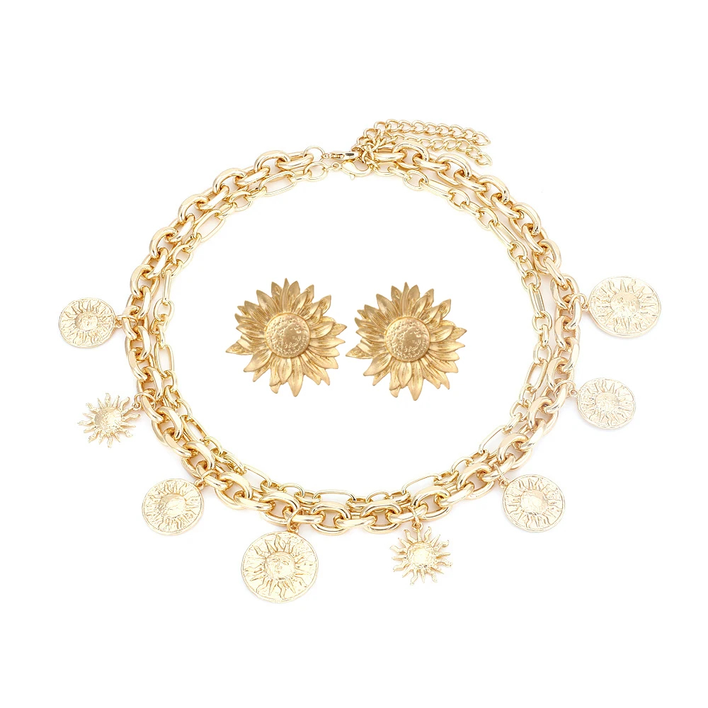 Za Punk Golden Metal Sunflower Necklace for Women Multi-Layered Chokers Necklaces Chains Necklace Earring Wedding Jewelry
Za Punk Golden Metal Sunflower Necklace for Women Multi-Layered Chokers Necklaces Chains Necklace Earring Wedding Jewelry