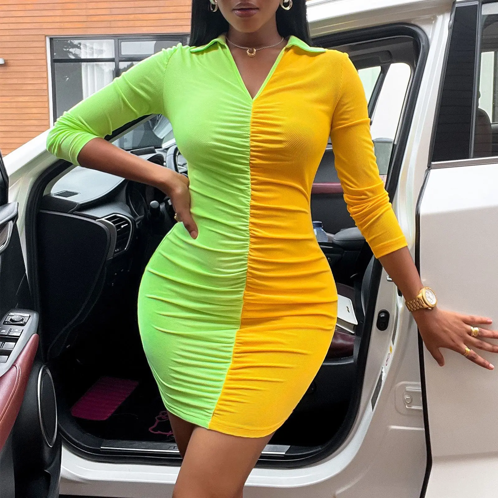 Fashion Colorblock Hip Package Dresses Women Sexy Slim Fit Bodycon Mini Party Dress Autumn Ladies Casual Pleated Cocktail Dress
Fashion Colorblock Hip Package Dresses Women Sexy Slim Fit Bodycon Mini Party Dress Autumn Ladies Casual Pleated Cocktail Dress