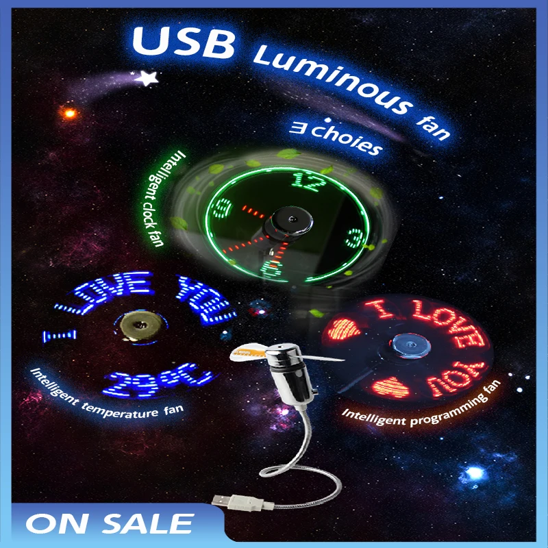 

USB Luminous Fan Corporate Customized Gifts Text Customization Three Choies Glowing Fan Summer Essentials Fashion Gift