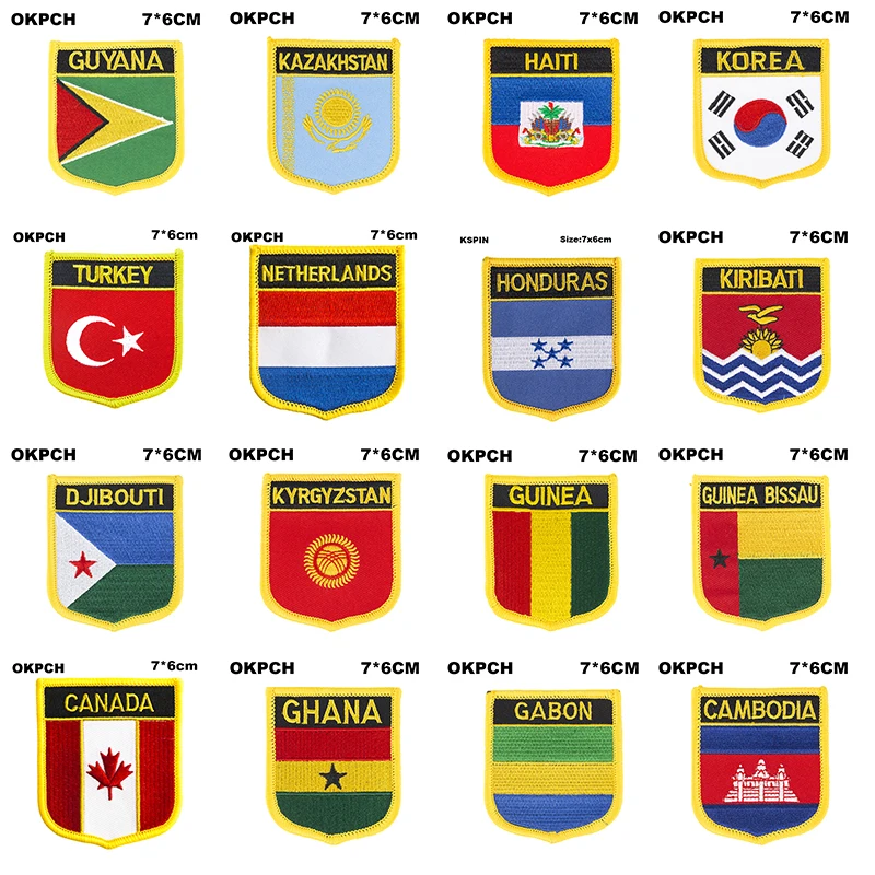 Shield Shape Flag Patches Guyana Kazakhstan Haiti South Korea Turkey Netherlands Honduras Kiribati Djibouti Kyrgyzstan
Shield Shape Flag Patches Guyana Kazakhstan Haiti South Korea Turkey Netherlands Honduras Kiribati Djibouti Kyrgyzstan