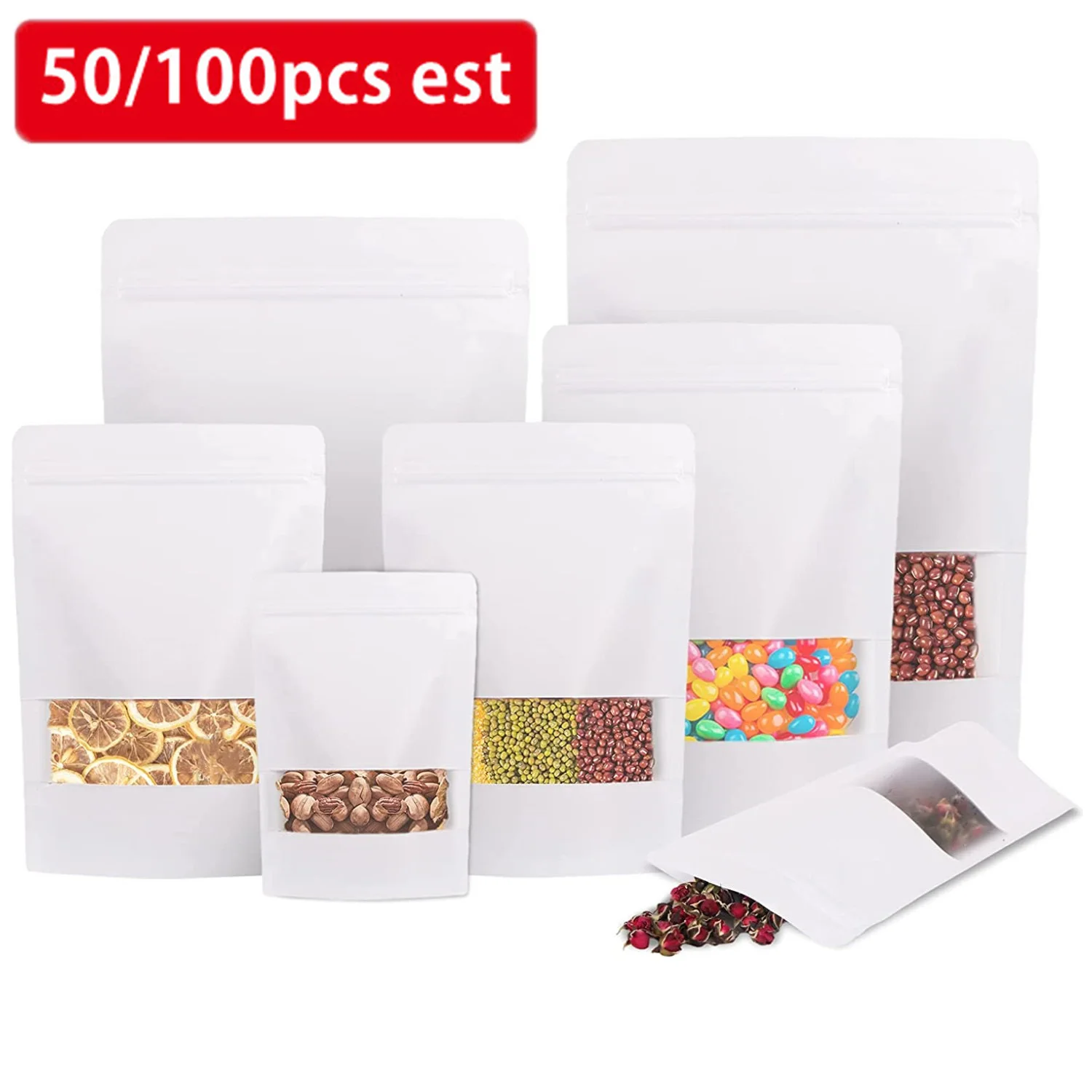 Kraft Paper Bags With Seal 50/100 Pcs Biscuit Fruit Packaging Bag White With Transparent Window Food Zipper Lock Ziplock Bag
Kraft Paper Bags With Seal 50/100 Pcs Biscuit Fruit Packaging Bag White With Transparent Window Food Zipper Lock Ziplock Bag