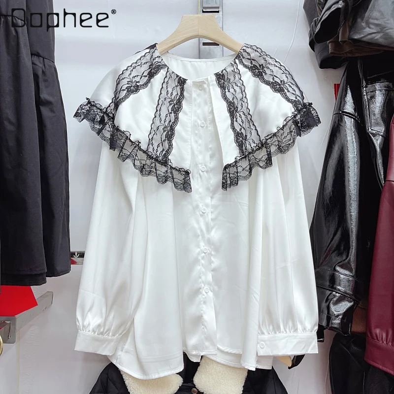 2022 Spring New Trendy Kawaii Woman's Lace Peter Pan Collar Blusas Mujer Sweet Loose White Long Sleeve Tops Student Female DHL
2022 Spring New Trendy Kawaii Woman's Lace Peter Pan Collar Blusas Mujer Sweet Loose White Long Sleeve Tops Student Female DHL