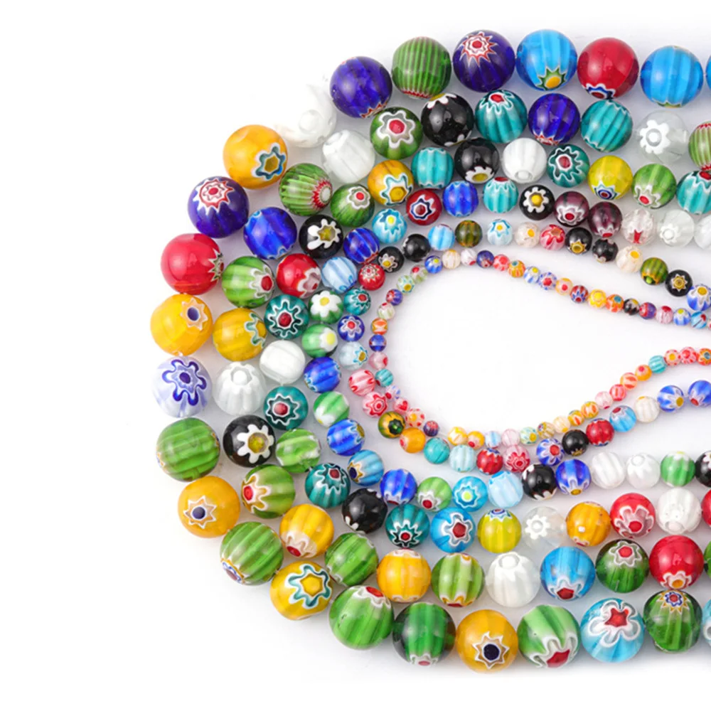 

Round Shap 4mm 6mm 8mm 10/12/14mm Mixed Flowers Millefiori Glass Loose Spacer Beads Lots For DIY Crafts Jewelry Making Findings