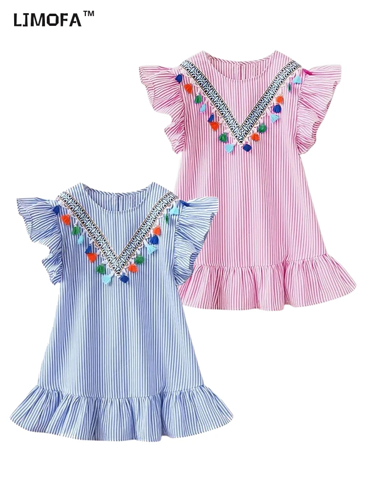 

LJMOFA детские вечерние платья для девочек летняя полоса принцесса платье малыш Богемия Beach Holiday одеваются детская одежда