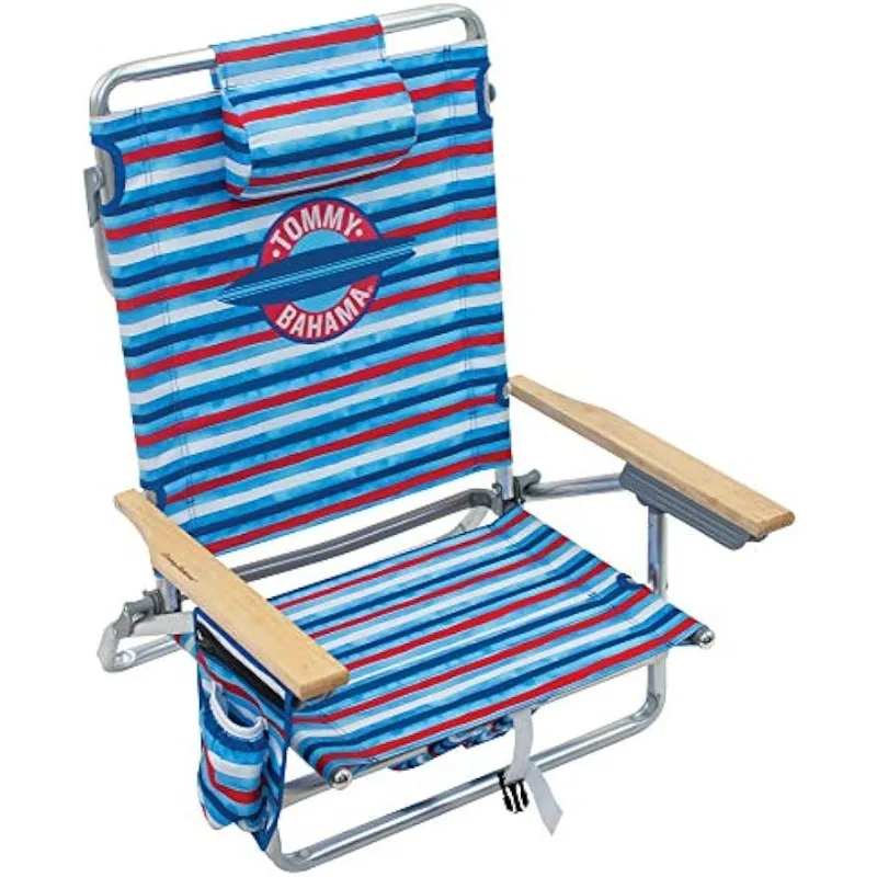 

Tommy Bahama 5-Position Classic Lay Flat Folding Backpack Beach Chair, Aluminum , Red, White, and Blue Stripe