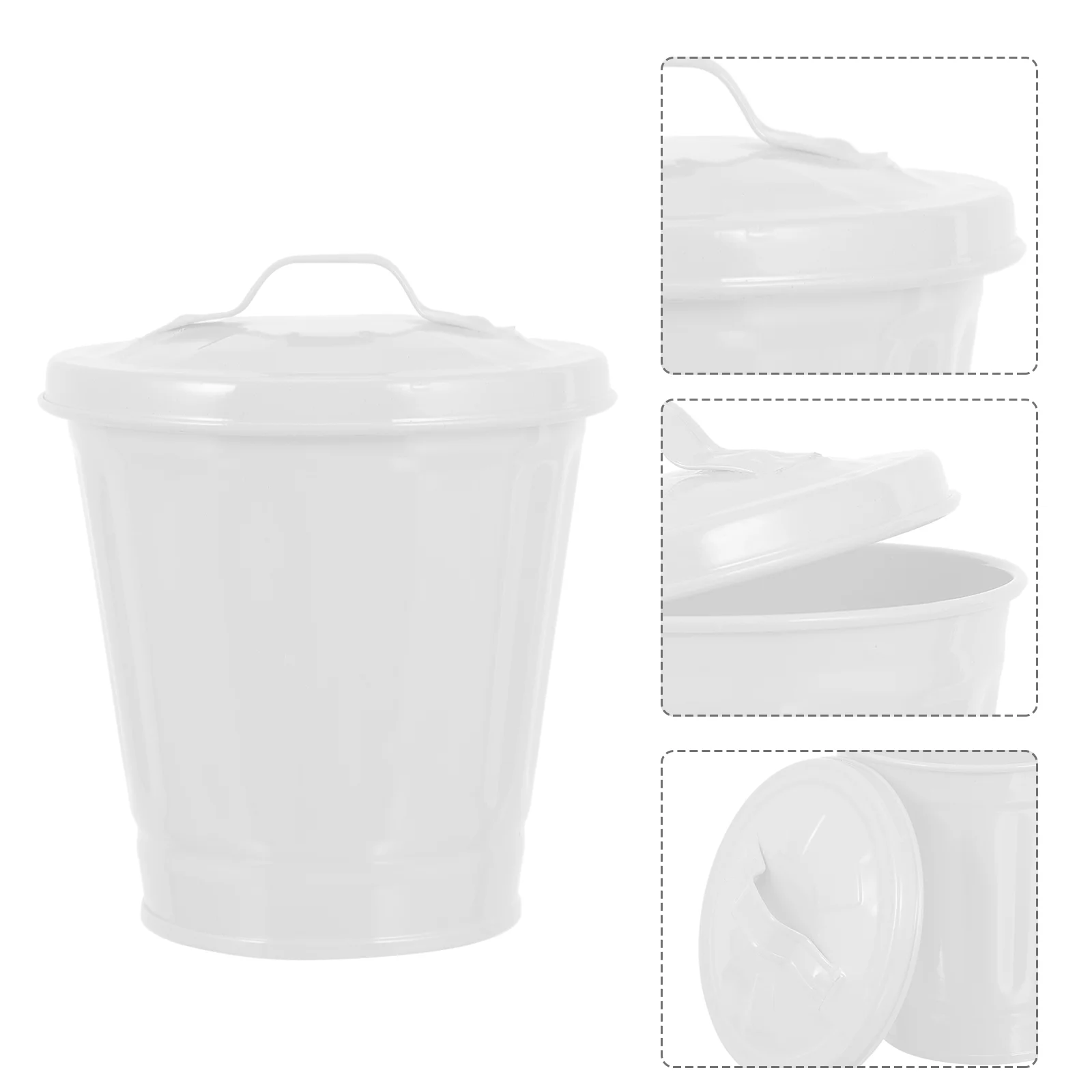 

Trash Can Bin Mini Garbage Waste Lid Metal Desktop Desk Container Basket Flower Pot Tiny Bucket Countertop Planter Bathroom