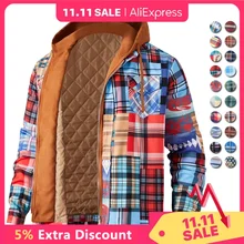 Mens Autumn Winter Jacket Harajuku Plaid Hooded Zipper Long Sleeve Basic Casual Shirt Jackets European American Size S-5XL