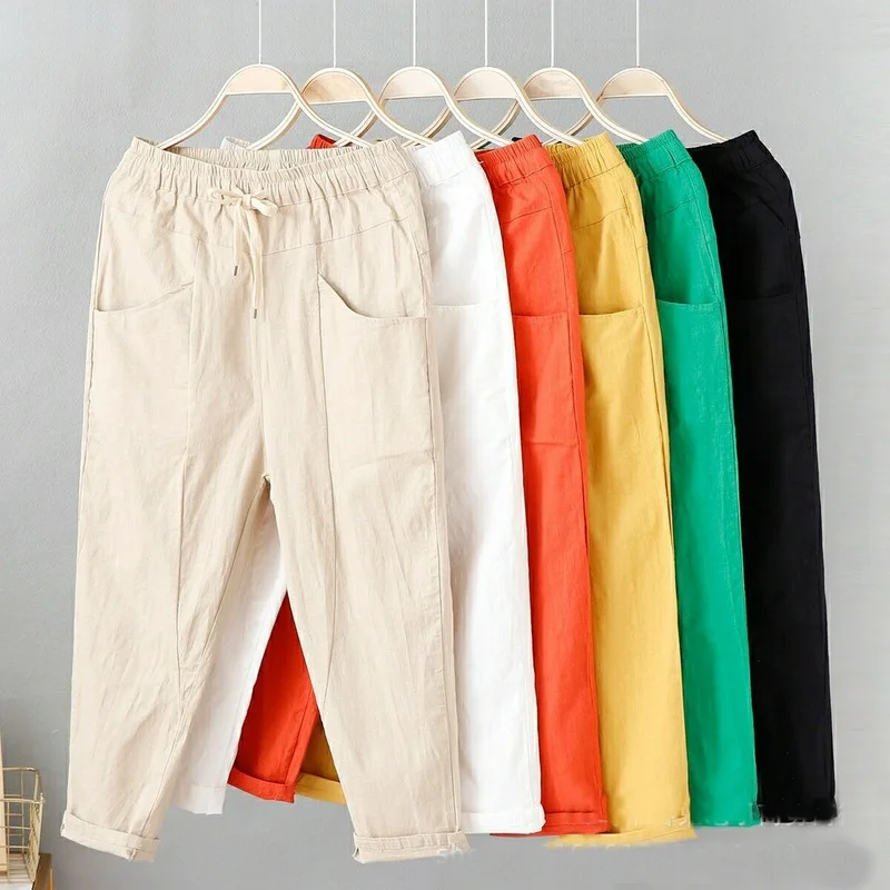 Cotton Linen Ankle-length Pants Summer 2021 Women Capris Pants Drawstring Loose High Waisted Trousers Linens Women's Harem Pants
Cotton Linen Ankle-length Pants Summer 2021 Women Capris Pants Drawstring Loose High Waisted Trousers Linens Women's Harem Pants