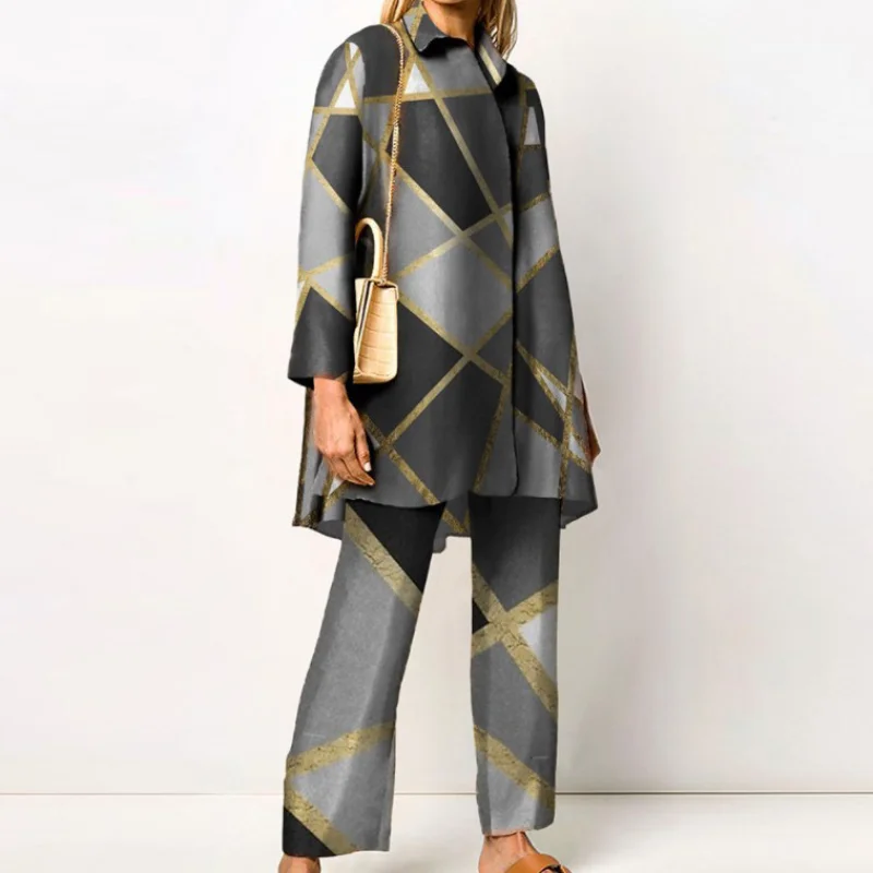 Women's Loose Printed Two-Piece Suit Women Long Sleeve Turn-down Collar Long Tops High Waist Straight Pants Trousers Suit
Women's Loose Printed Two-Piece Suit Women Long Sleeve Turn-down Collar Long Tops High Waist Straight Pants Trousers Suit