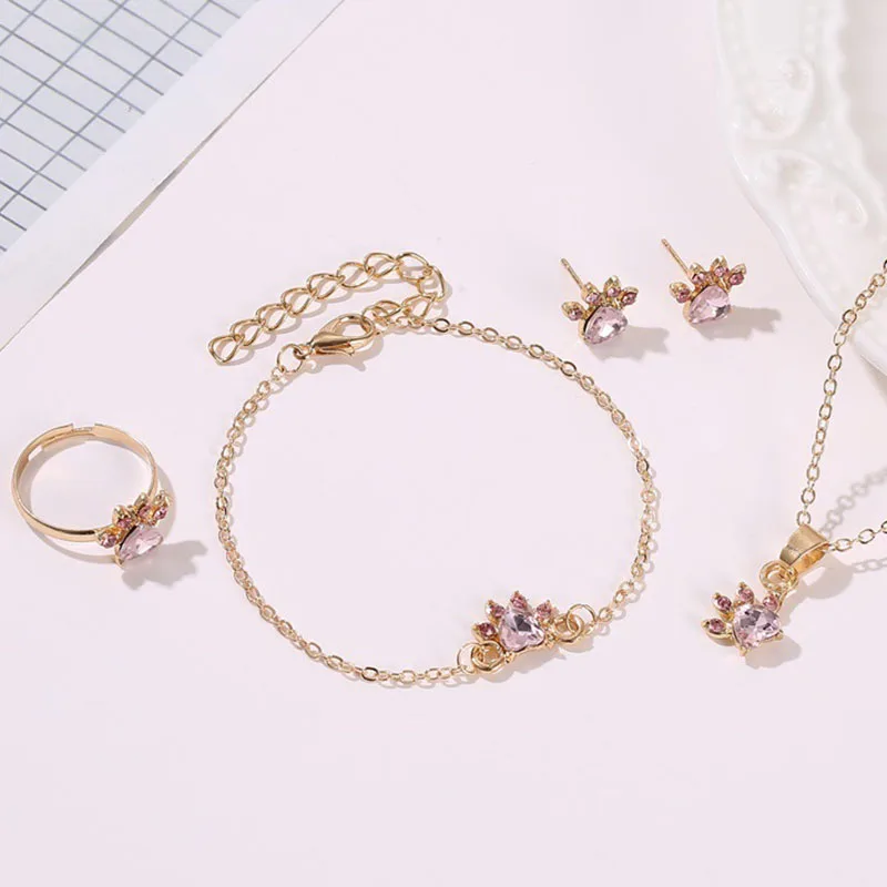 Romantic Cute Cat Claw Jewelry Sets for Women Girls Fashion Zircon Inlay Finger Rings Stud Earrings Choker Necklaces Bracelets
Romantic Cute Cat Claw Jewelry Sets for Women Girls Fashion Zircon Inlay Finger Rings Stud Earrings Choker Necklaces Bracelets