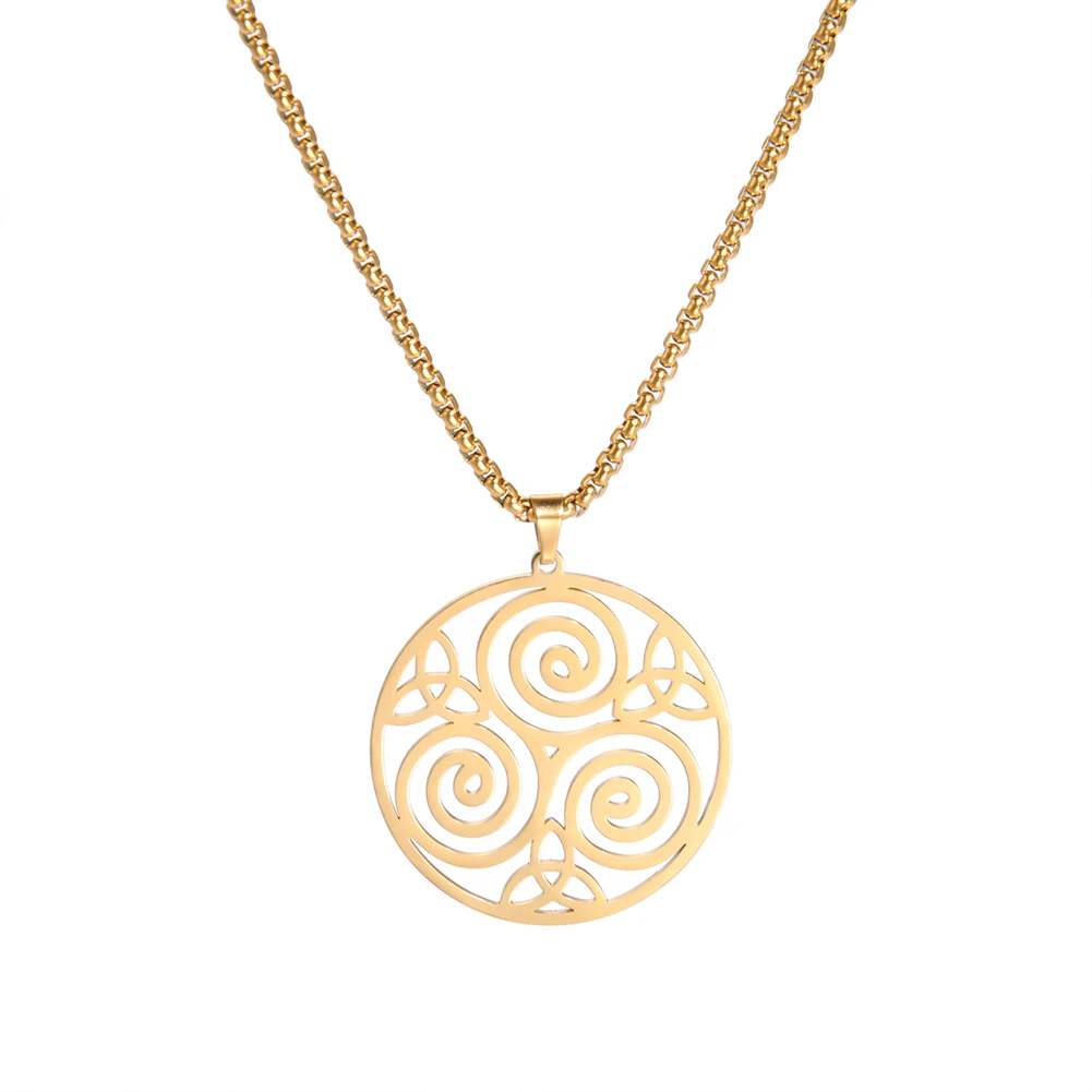 2 Colors Gold Color Steel Color 35x37.3mm Viking Symbol Hollow Triple Spiral Round Disc Pendant Necklace With 60cm Box Chain
2 Colors Gold Color Steel Color 35x37.3mm Viking Symbol Hollow Triple Spiral Round Disc Pendant Necklace With 60cm Box Chain