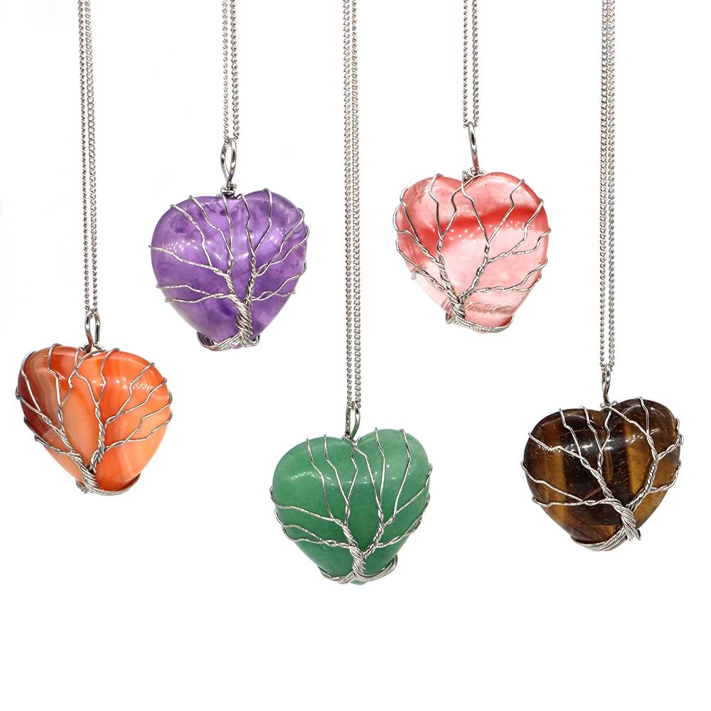 Natural Crystal Heart Shape Pendant Neckalce Tree Of Life Wire Wrapped Amethyst Rose Quartz Healing Gem Love Jewelry Gifts 1 PC
Natural Crystal Heart Shape Pendant Neckalce Tree Of Life Wire Wrapped Amethyst Rose Quartz Healing Gem Love Jewelry Gifts 1 PC