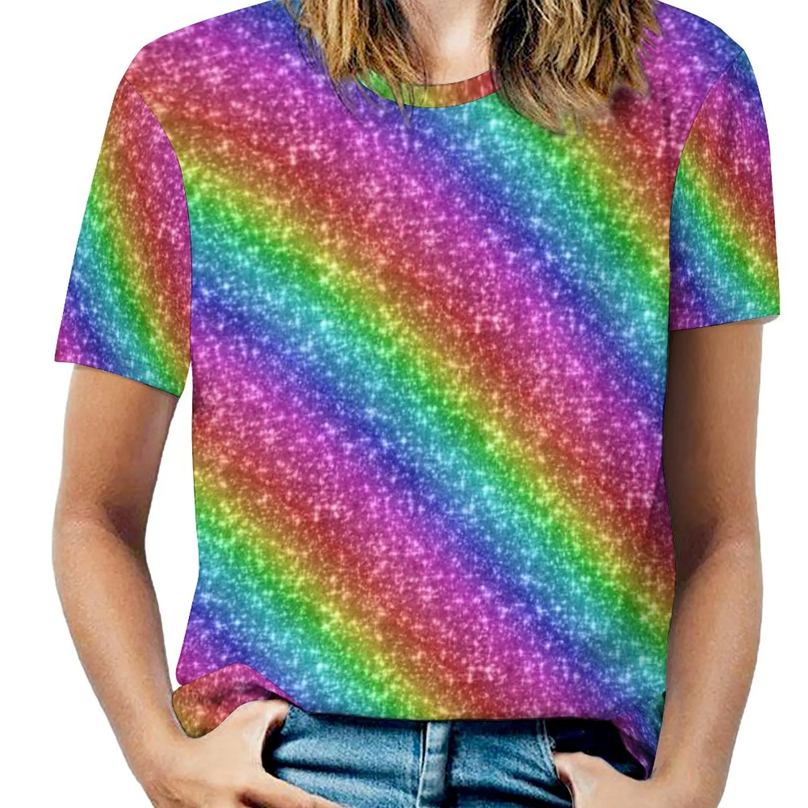 Sparkly Rainbow T-Shirts Stripes Glitter Print Casual T-Shirt Short Sleeve Pretty Oversized Tee Shirt Summer Graphic Clothing
Sparkly Rainbow T-Shirts Stripes Glitter Print Casual T-Shirt Short Sleeve Pretty Oversized Tee Shirt Summer Graphic Clothing
