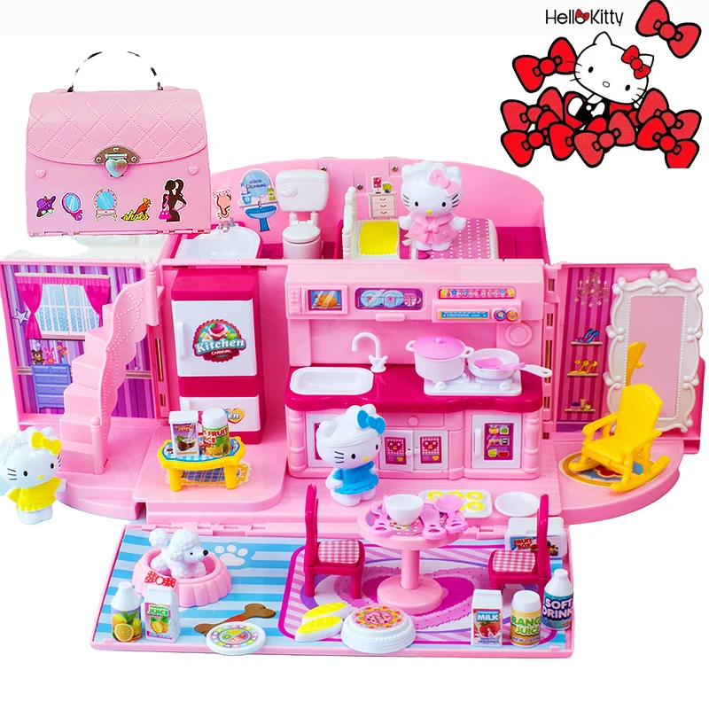 

Новый набор Hello Kitty для игр на кухне, приготовления пищи, торт, игры, сумочка, куклы для девочек, аксессуары, косметический Чехол, роскошная игрушка для самолета