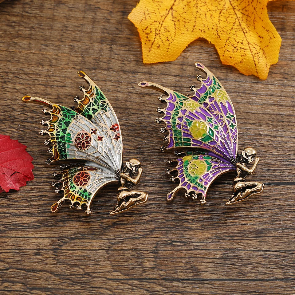 

Fashion vintage angel's prayer brooches for women drip butterfly corsage alloy painted coat brooch accessories purple jewelry