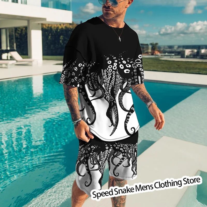 Мужской спортивный костюм из 2 предметов, повседневная Пляжная футболка и шорты с 3D-принтом осьминога, одежда для мужчин, лето 2022
Мужской спортивный костюм из 2 предметов, повседневная Пляжная футболка и шорты с 3D-принтом осьминога, одежда для мужчин, лето 2022