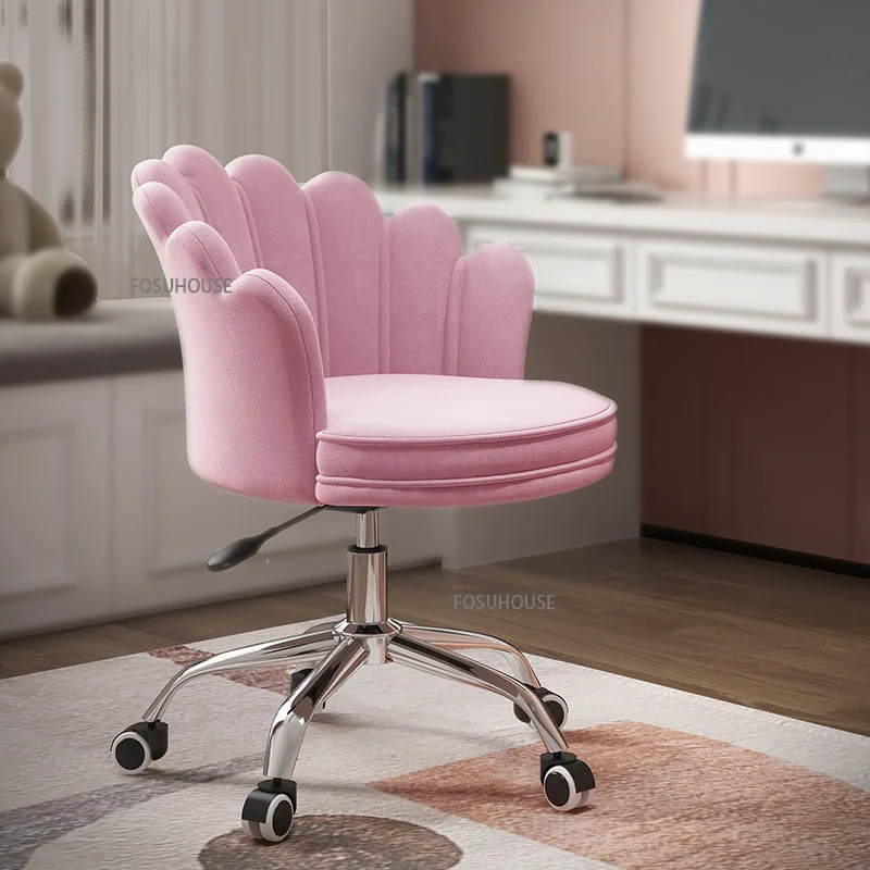 

Фланелевые офисные стулья в скандинавском стиле для офисной мебели, для студенческого общежития, регулируемое кресло для спальни, розовое туалетное кресло