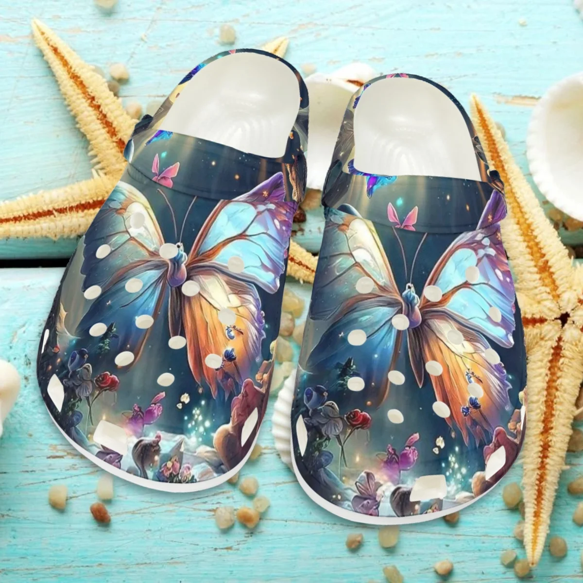 

Сандалии женские легкие с принтом бабочек, модные пляжные кроссовки для улицы, дышащие, для сада, клоги для пар, для лета