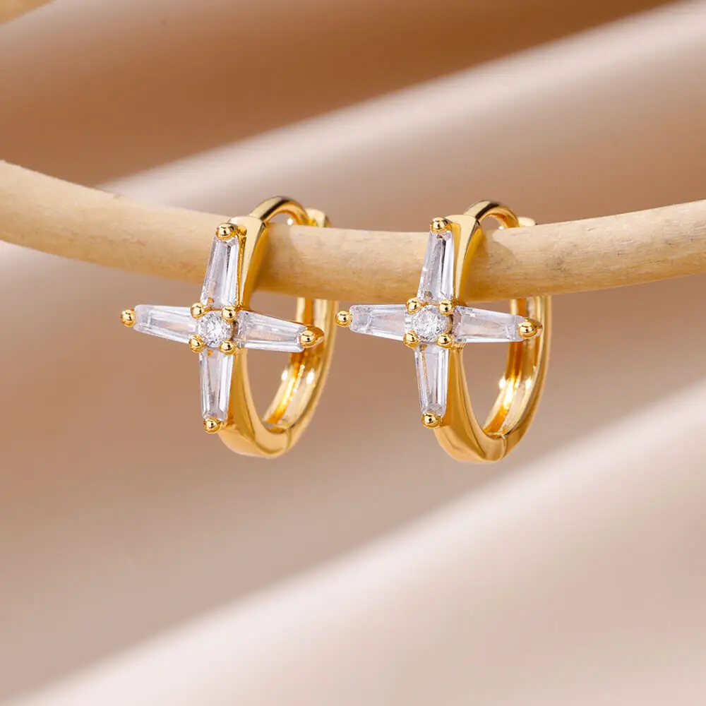 Cubic Zirconic Cross Hoop Earrings For Women Gold Color Stainless Steel Piercing Earring Luxury Jewelry Gifts New 2023 brincos
Cubic Zirconic Cross Hoop Earrings For Women Gold Color Stainless Steel Piercing Earring Luxury Jewelry Gifts New 2023 brincos