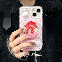 Korea Mermaid Pink Mobile Phone Case Grip Tok Set Girls Cute Cartoon Holder Griptok Princess Support For iPhone 13 14 Pro Max