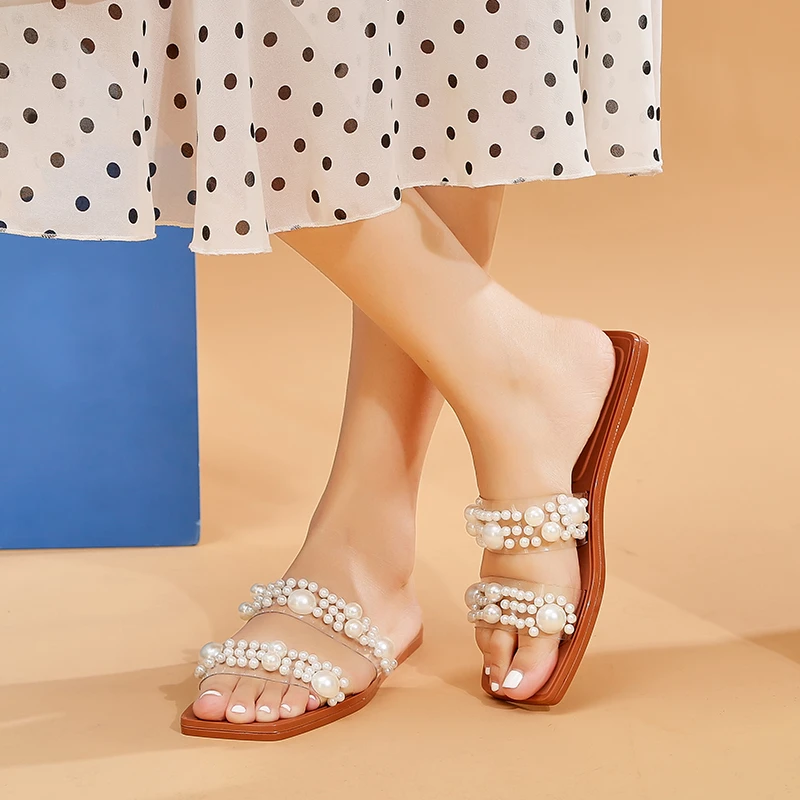 Lovely Women Shoes Sweet Slippers for Women Basic Casual Square Low Heels Solid String Bead Pearl Summer Slippers Plus Size
Lovely Women Shoes Sweet Slippers for Women Basic Casual Square Low Heels Solid String Bead Pearl Summer Slippers Plus Size