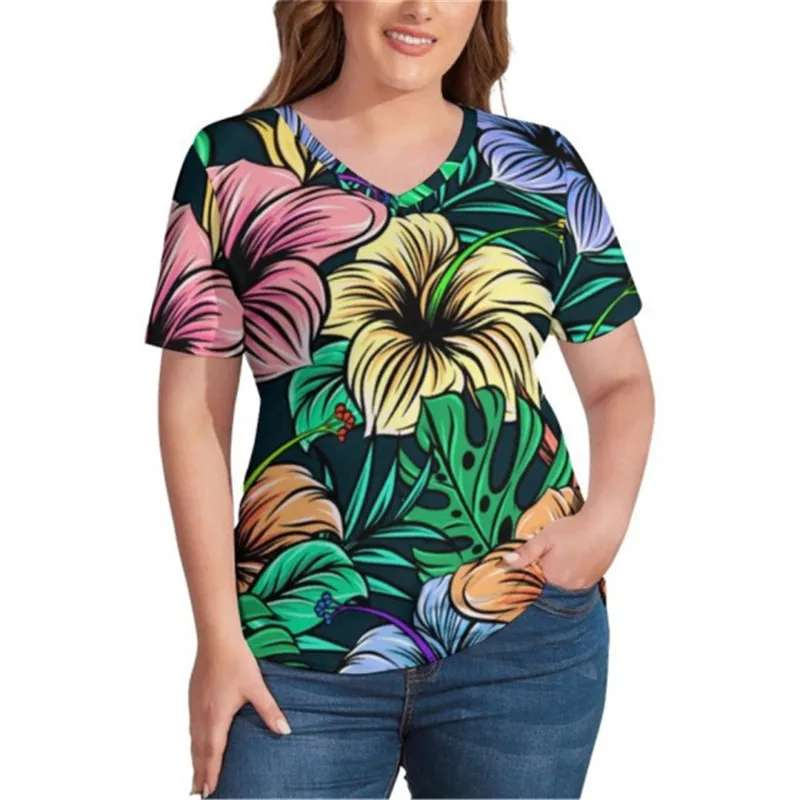 3D Flower Print T Shirts Fashion Lady Streetwear V Neck Short Sleeve Leaves Graphic Tops Plus Size Summer Women Cotton Tops Tees
3D Flower Print T Shirts Fashion Lady Streetwear V Neck Short Sleeve Leaves Graphic Tops Plus Size Summer Women Cotton Tops Tees