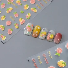 Sweet Fruit Grapefruit Pineapple Strawberry Citrus 5D Soft Embossed Relief Self Adhesive Nail Art Sticker Summer Beach 3D Decals