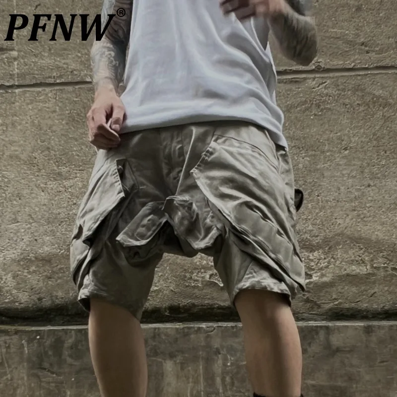 

PFNW Three Dimensional Multi Pockets Deconstruction Splice Casual Cargo Pants Summer Men's Fashion Retro Shorts Overalls 12Z4014