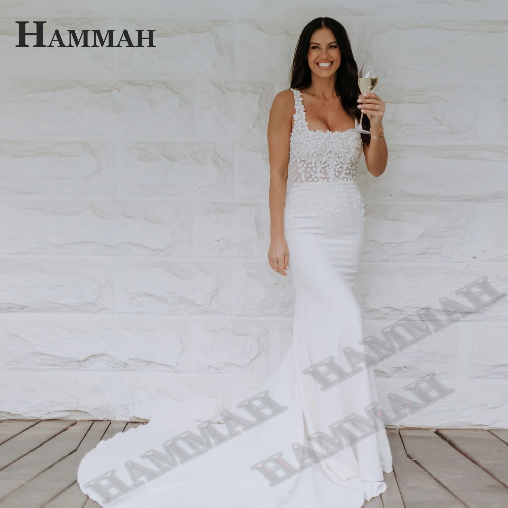 HAMMAH Modern Wedding Dresses For Woman Sleeveless Sexy With Appliques Satin Trumpet Square Collar Backless Vestidos De Noiva
HAMMAH Modern Wedding Dresses For Woman Sleeveless Sexy With Appliques Satin Trumpet Square Collar Backless Vestidos De Noiva