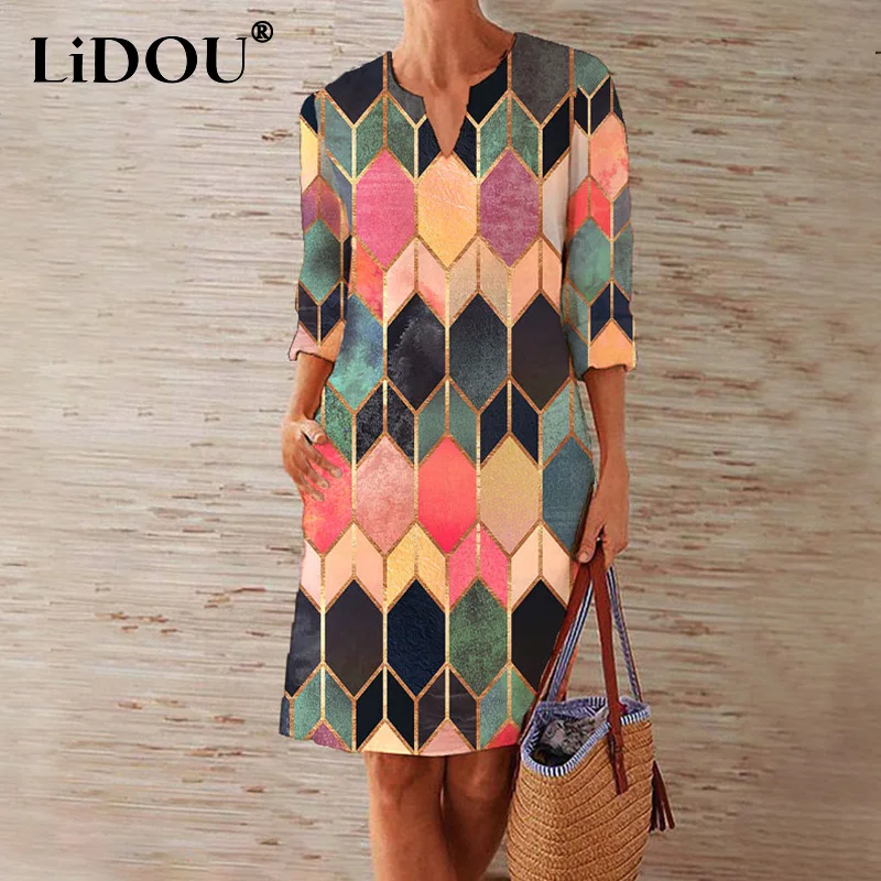 2022 Summer New Women V-neck Vintage Fashion Printing Casual Dress Y2K Three Quarter Elegant Loose Midi Dress X-5xl Robe Femme
2022 Summer New Women V-neck Vintage Fashion Printing Casual Dress Y2K Three Quarter Elegant Loose Midi Dress X-5xl Robe Femme
