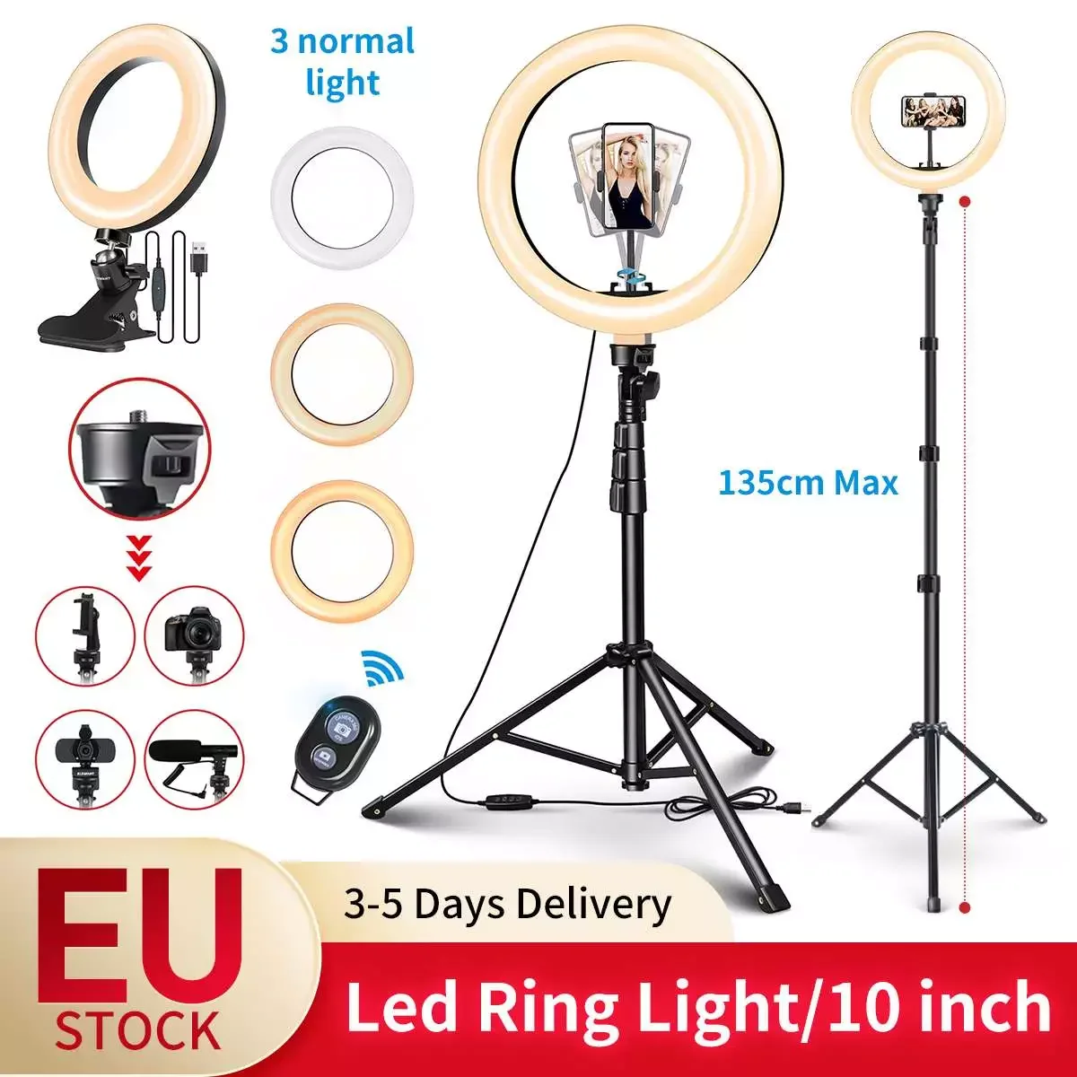 10 Inch Lights Selfie Ring Light LED Lamp with Tripod Stand Phone Holder for Live Stream Makeup YouTube Video Photography EU
10 Inch Lights Selfie Ring Light LED Lamp with Tripod Stand Phone Holder for Live Stream Makeup YouTube Video Photography EU