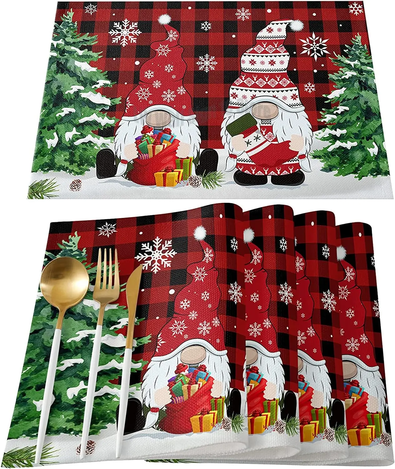 Merry Christmas Tree Gnome Snowflake Buffalo Plaid Placemat for Holiday Party Dining Kitchen Table Decor
Merry Christmas Tree Gnome Snowflake Buffalo Plaid Placemat for Holiday Party Dining Kitchen Table Decor