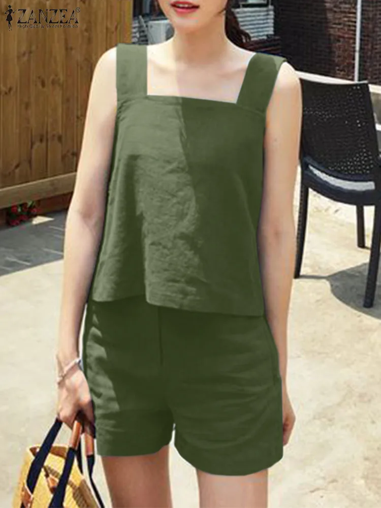 ZANZEA Two Piece Sets Summer Sleeveless Blouse Short Sets Womens Outifits Fashion Trousers Suit Casual Solid Beach Matching Sets
ZANZEA Two Piece Sets Summer Sleeveless Blouse Short Sets Womens Outifits Fashion Trousers Suit Casual Solid Beach Matching Sets