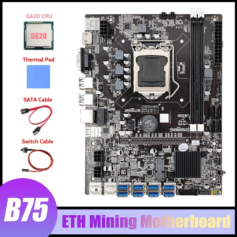 B75 ETH Mining Motherboard 8XPCIE USB Adapter+G620 CPU+Switch Cable+SATA Cable+Thermal Pad B75 USB Miner Motherboard 
B75 ETH Mining Motherboard 8XPCIE USB Adapter+G620 CPU+Switch Cable+SATA Cable+Thermal Pad B75 USB Miner Motherboard