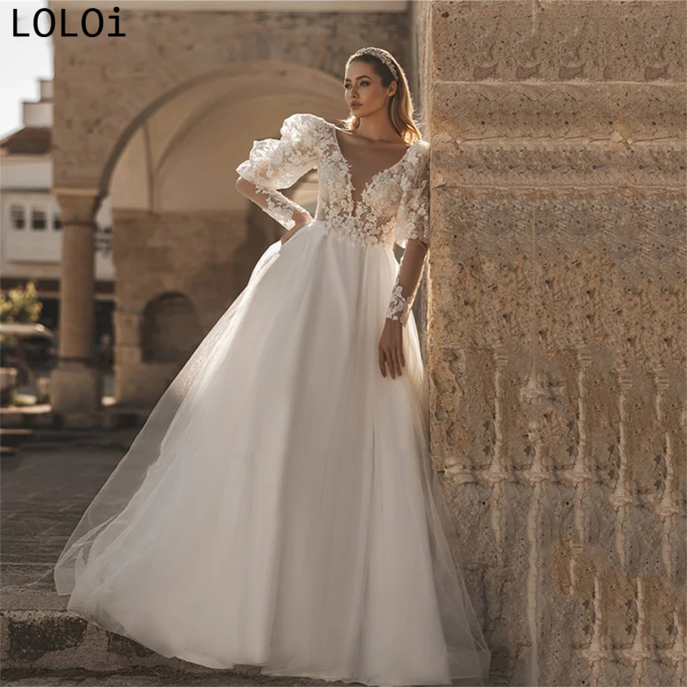 Long Sleeve Wedding Dress Women V Neck Lace Floral Applique Bridal Party Dress Romantic A Line Tulle Custom
Long Sleeve Wedding Dress Women V Neck Lace Floral Applique Bridal Party Dress Romantic A Line Tulle Custom