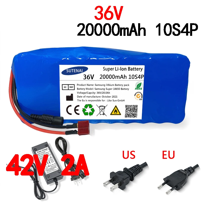 

100% Original 36V battery 10S4P 20Ah battery pack 500W high power battery 42V 20000mAh Ebike electric bike BMS+42V2A Charger